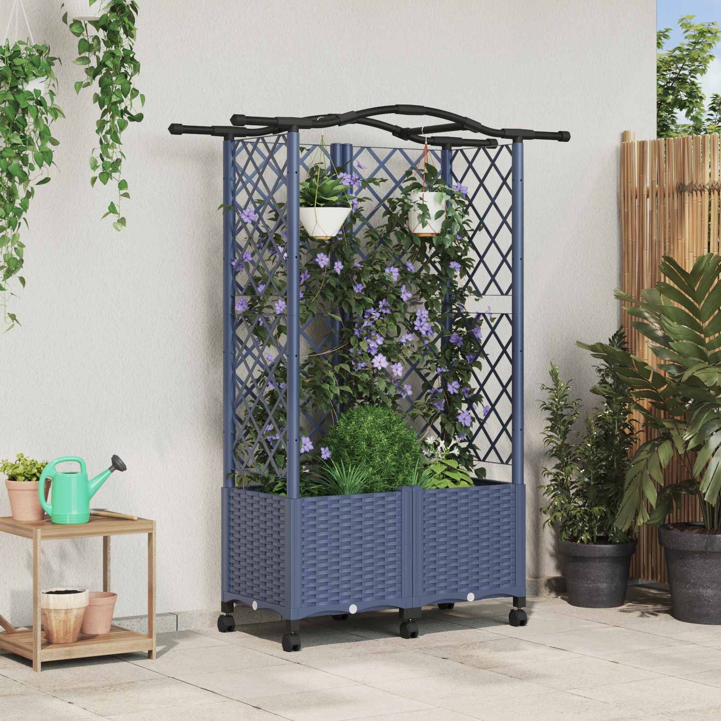 Verhoogd Bed met Trellis en Dak Grijs 122 x 40 x 144 cm PP