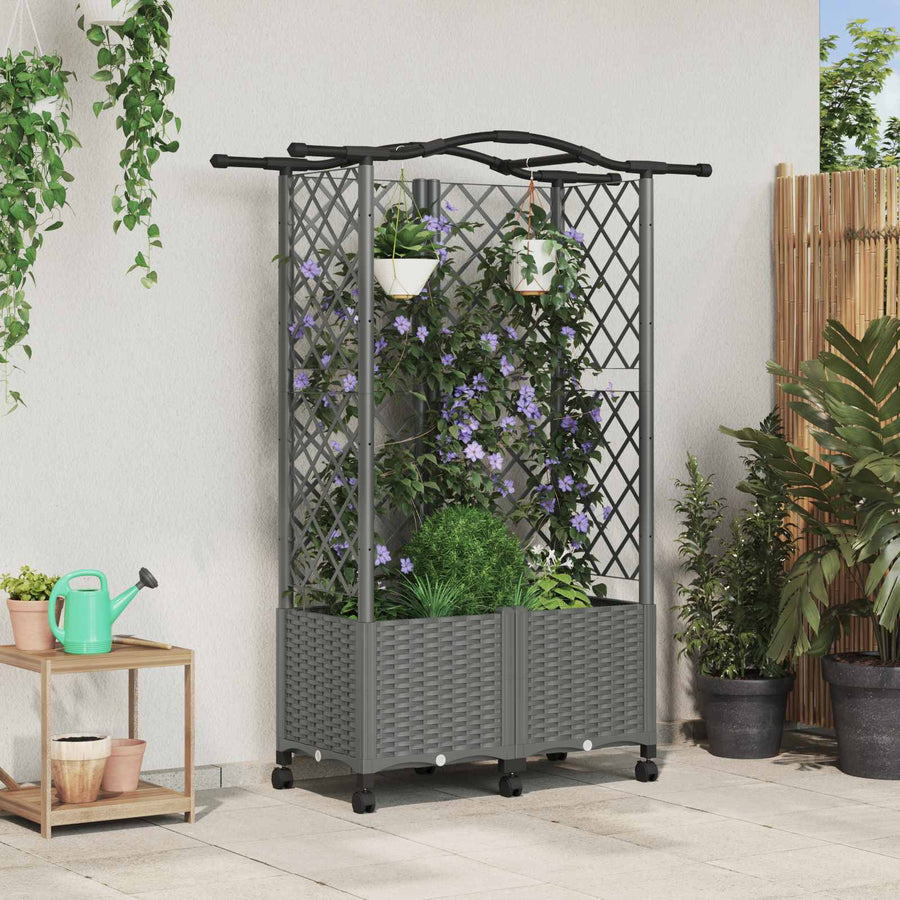 Verhoogd Bed met Trellis en Dak Lichtgrijs 122 x 40 x 144 cm PP
