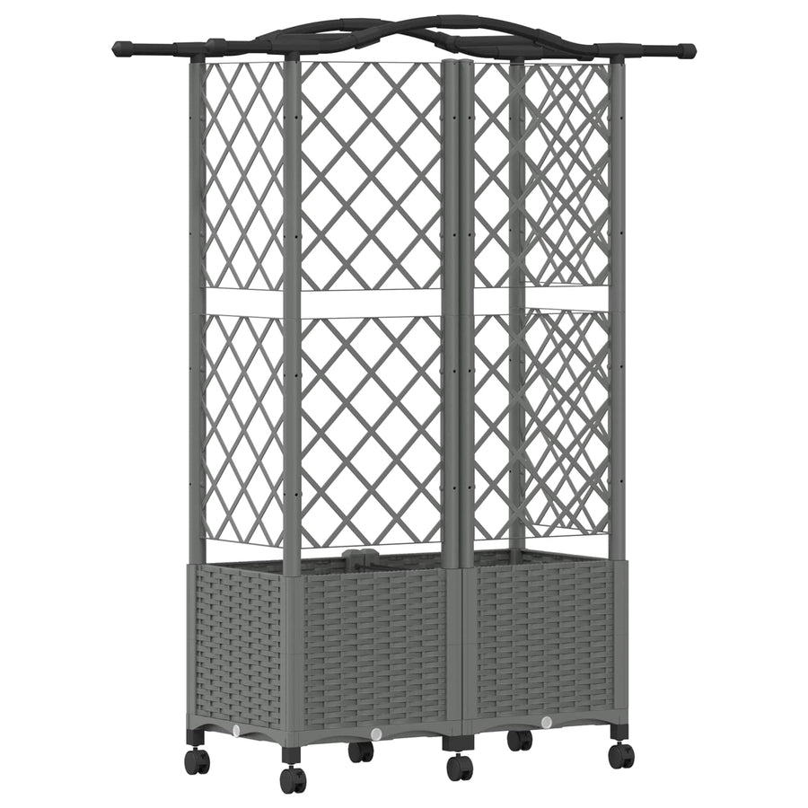 Verhoogd Bed met Trellis en Dak Lichtgrijs 122 x 40 x 144 cm PP