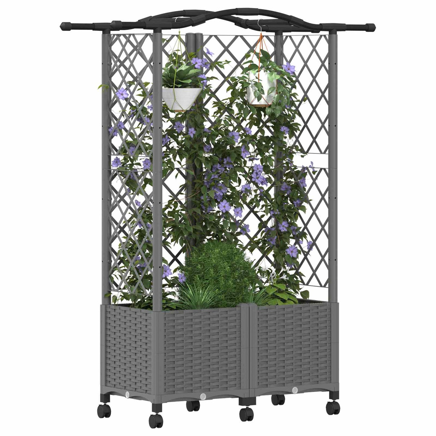 Verhoogd Bed met Trellis en Dak Lichtgrijs 122 x 40 x 144 cm PP