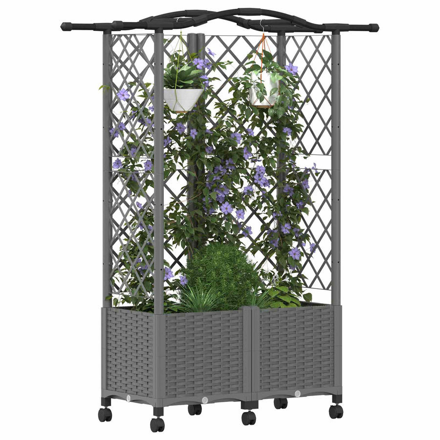 Verhoogd Bed met Trellis en Dak Lichtgrijs 122 x 40 x 144 cm PP