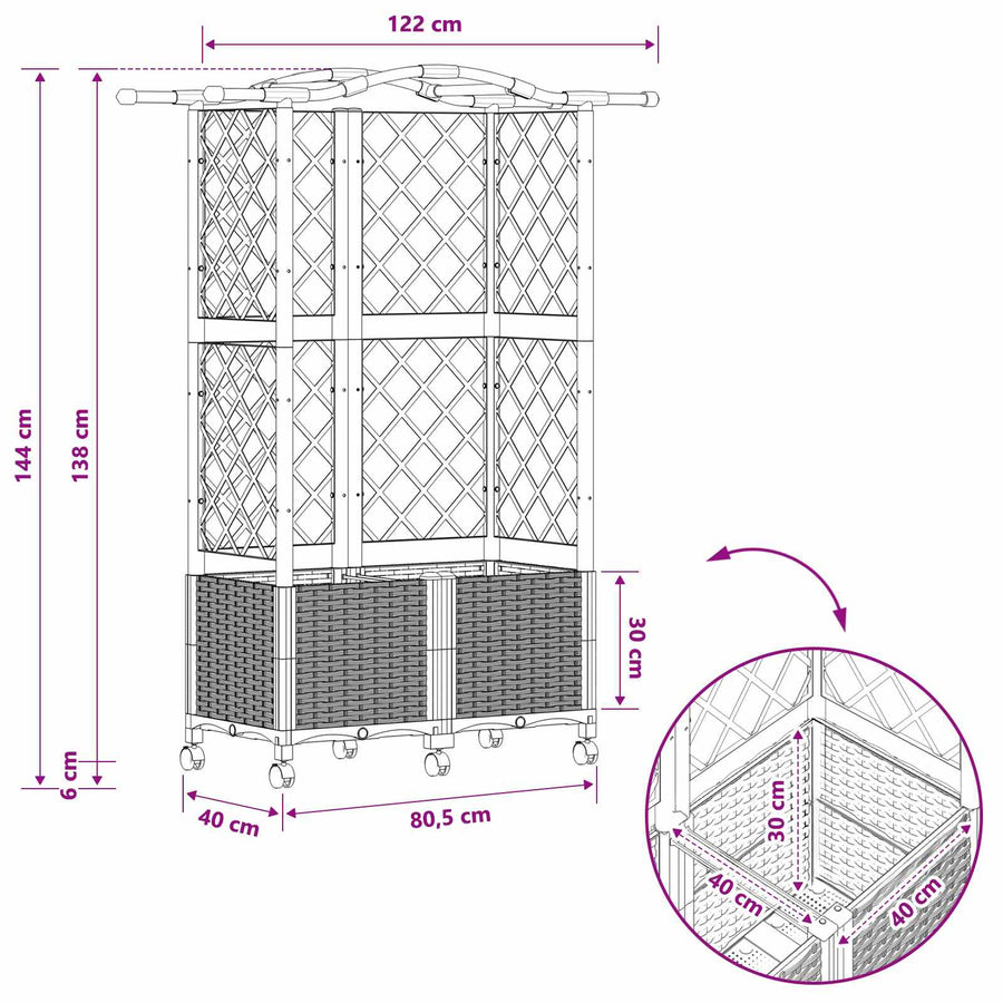 Verhoogd Bed met Trellis en Dak Lichtgrijs 122 x 40 x 144 cm PP
