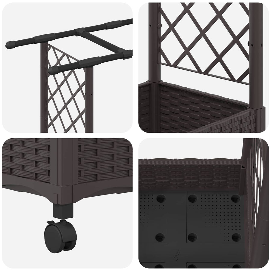 Verhoogd Bed met Trellis en Dak Bruin 122,5 x 40 x 127 cm PP