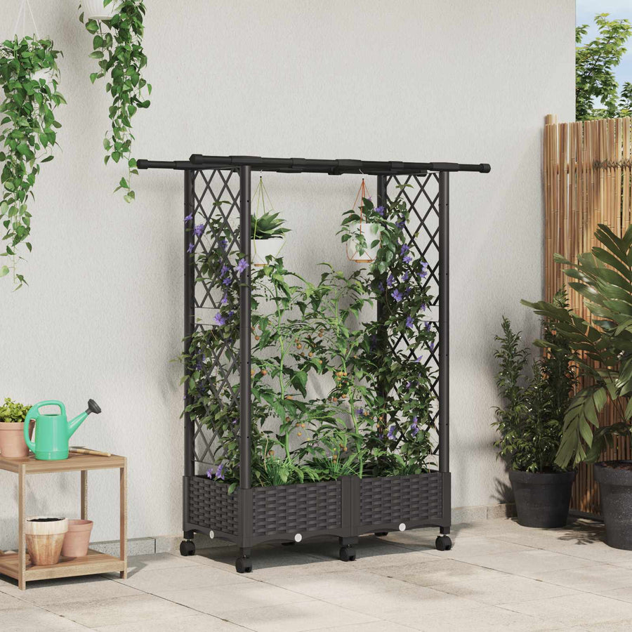 Verhoogd Bed met Trellis en Dak Bruin 122,5 x 40 x 127 cm PP