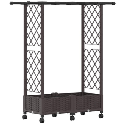 Verhoogd Bed met Trellis en Dak Bruin 122,5 x 40 x 127 cm PP