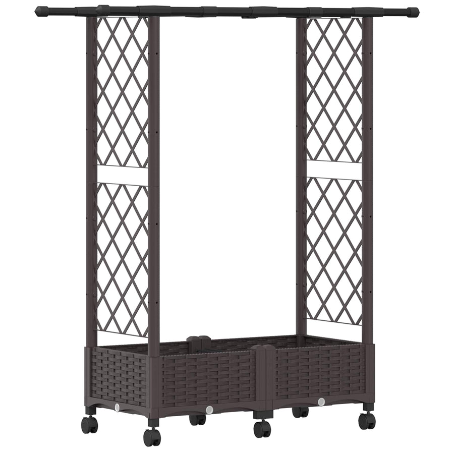 Verhoogd Bed met Trellis en Dak Bruin 122,5 x 40 x 127 cm PP