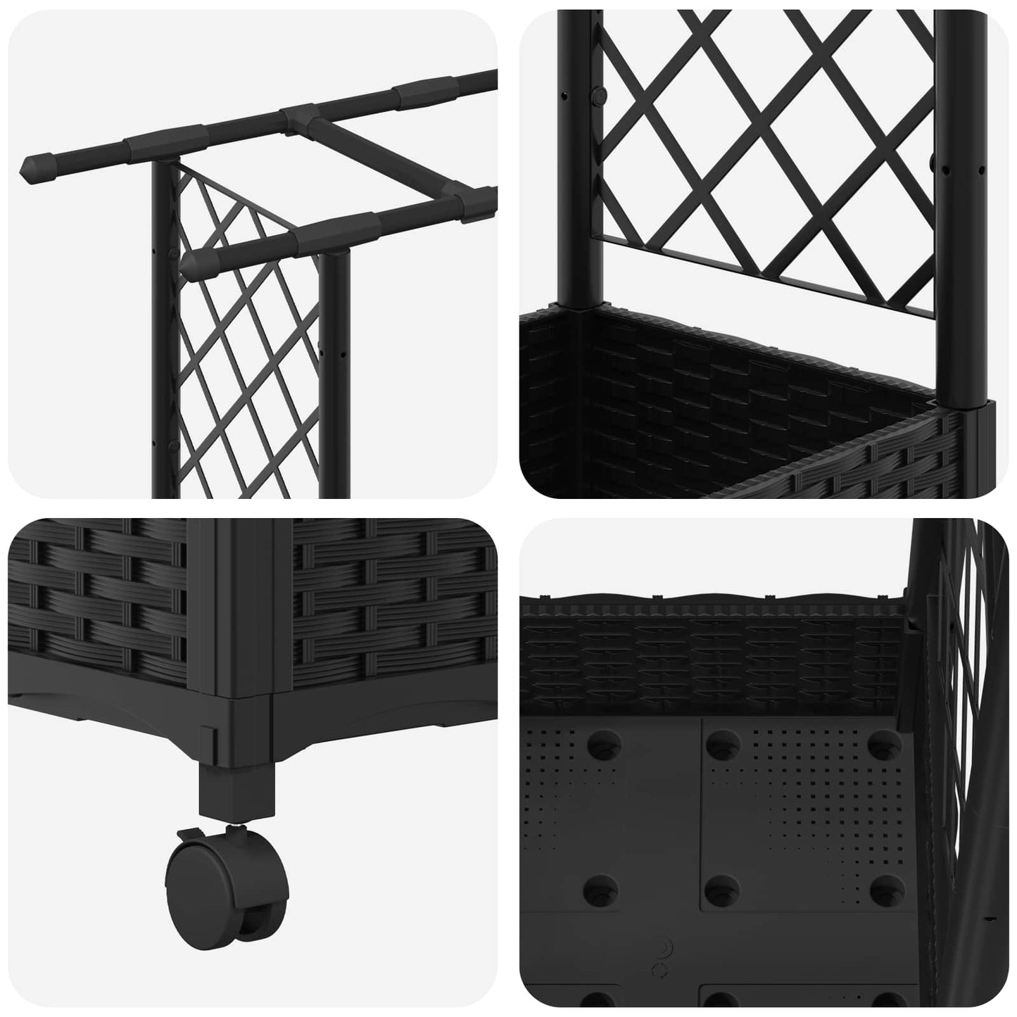 Verhoogd Bed met Trellis en Dak Zwart 122,5 x 40 x 127 cm PP