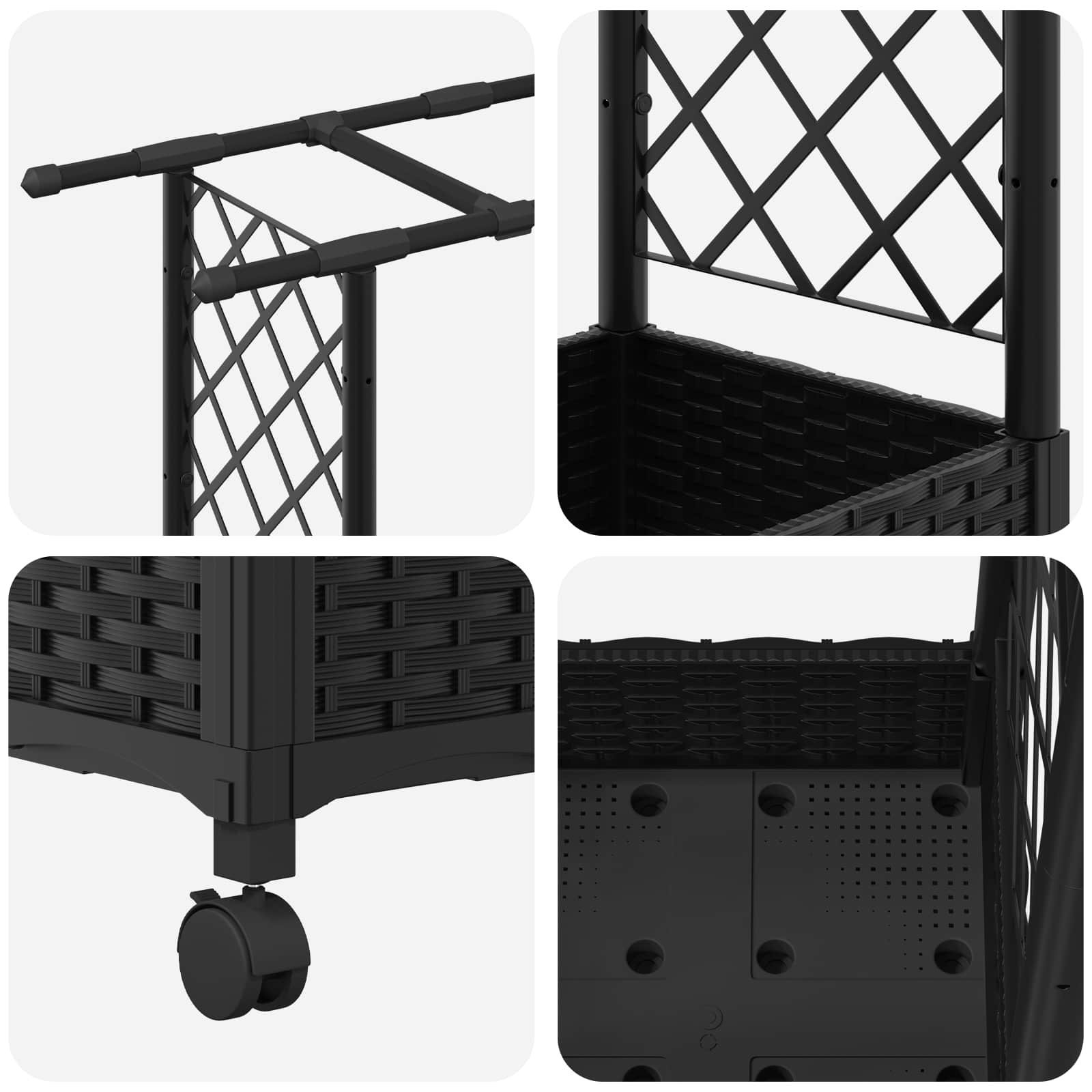 Verhoogd Bed met Trellis en Dak Zwart 122,5 x 40 x 127 cm PP