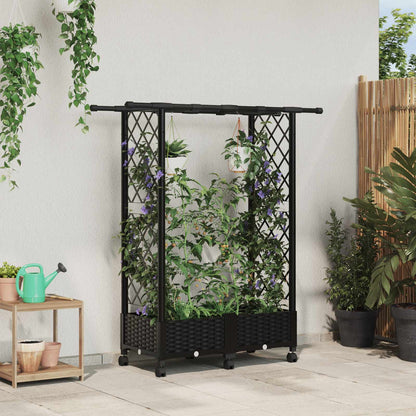 Verhoogd Bed met Trellis en Dak Zwart 122,5 x 40 x 127 cm PP