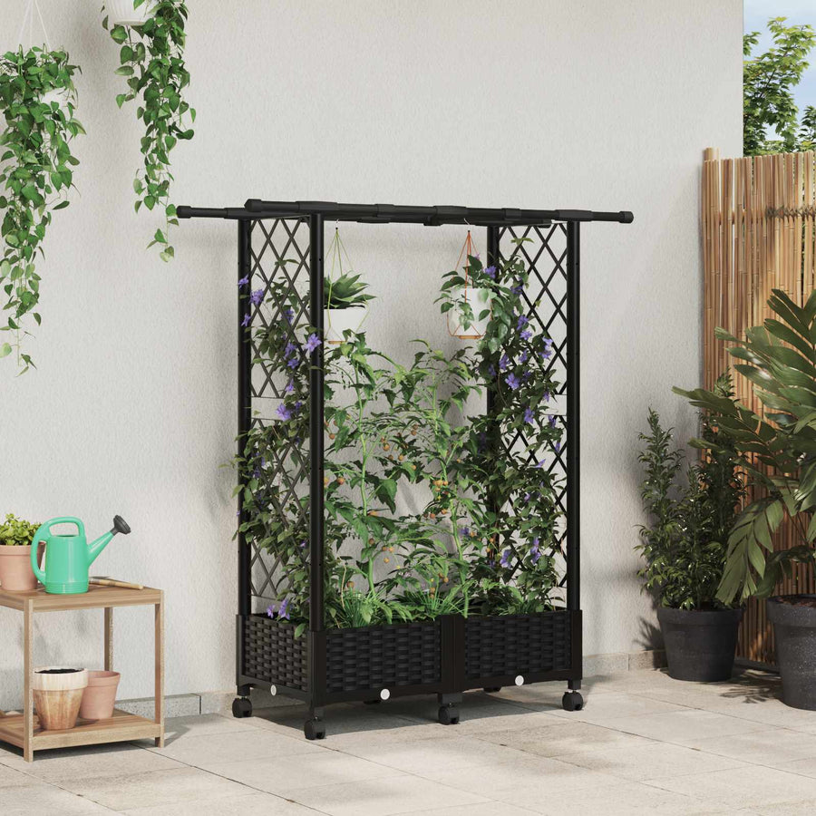 Verhoogd Bed met Trellis en Dak Zwart 122,5 x 40 x 127 cm PP