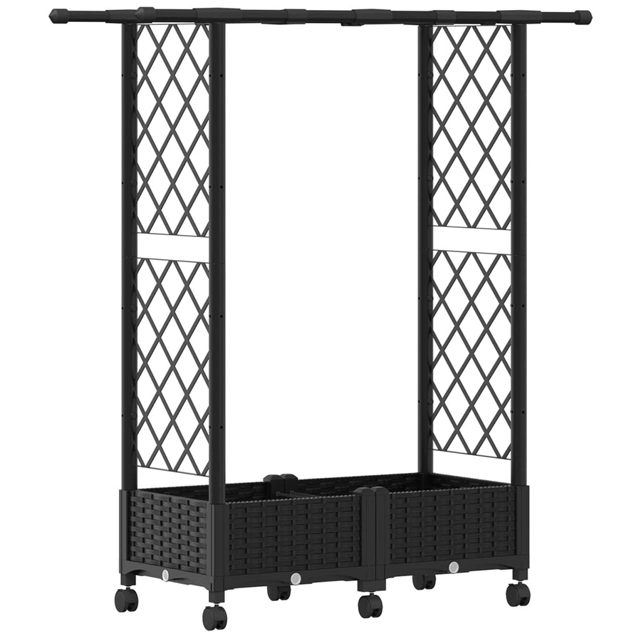 Verhoogd Bed met Trellis en Dak Zwart 122,5 x 40 x 127 cm PP