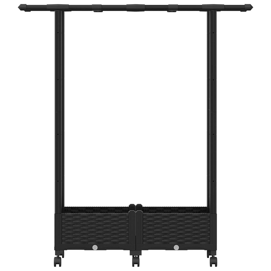Verhoogd Bed met Trellis en Dak Zwart 122,5 x 40 x 127 cm PP
