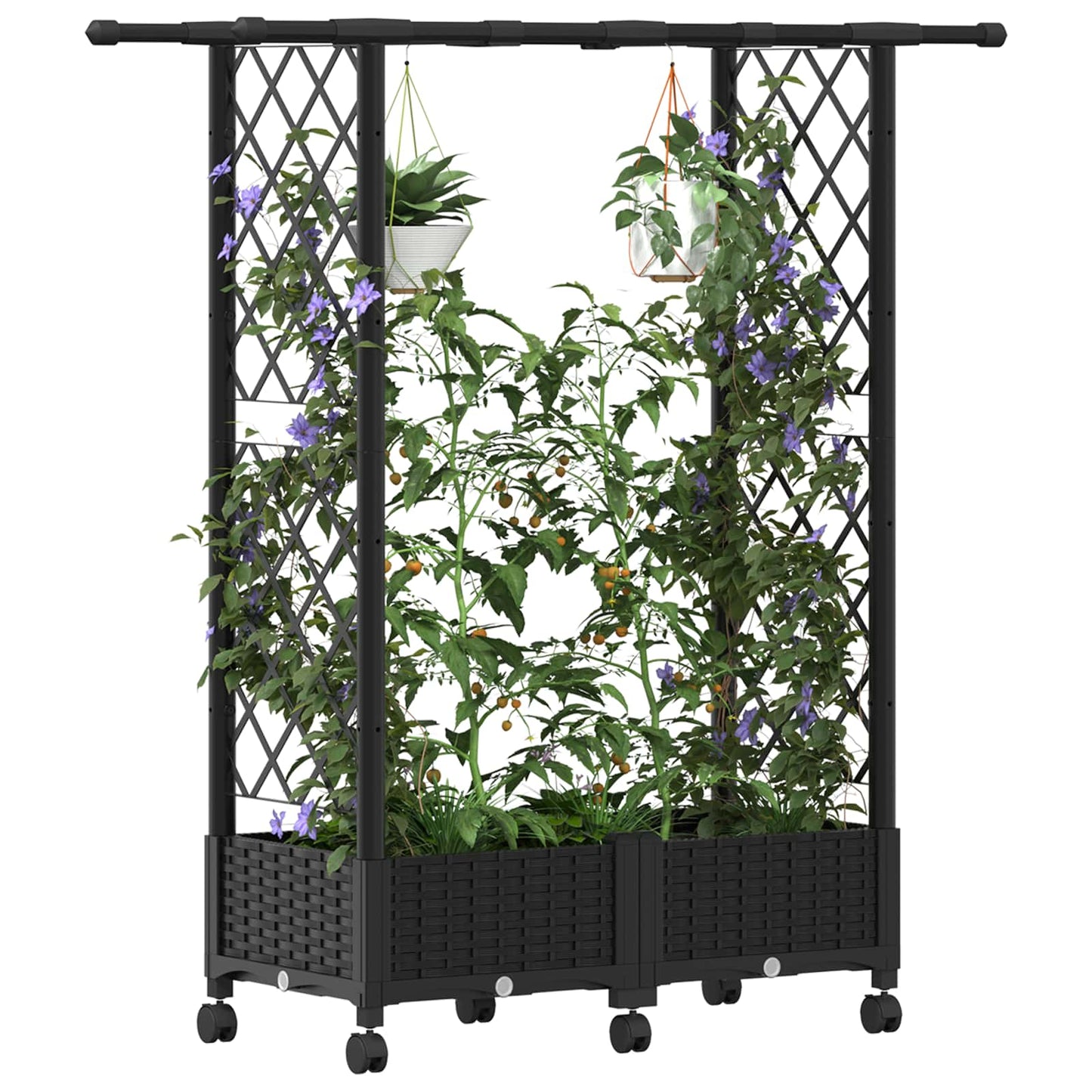 Verhoogd Bed met Trellis en Dak Zwart 122,5 x 40 x 127 cm PP