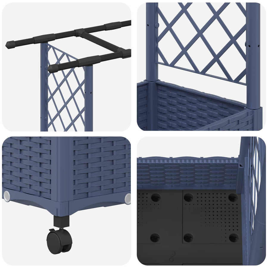 Verhoogd Bed met Trellis en Dak Grijs 122,5 x 40 x 127 cm PP