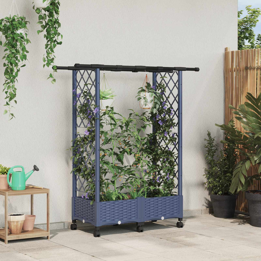 Verhoogd Bed met Trellis en Dak Grijs 122,5 x 40 x 127 cm PP