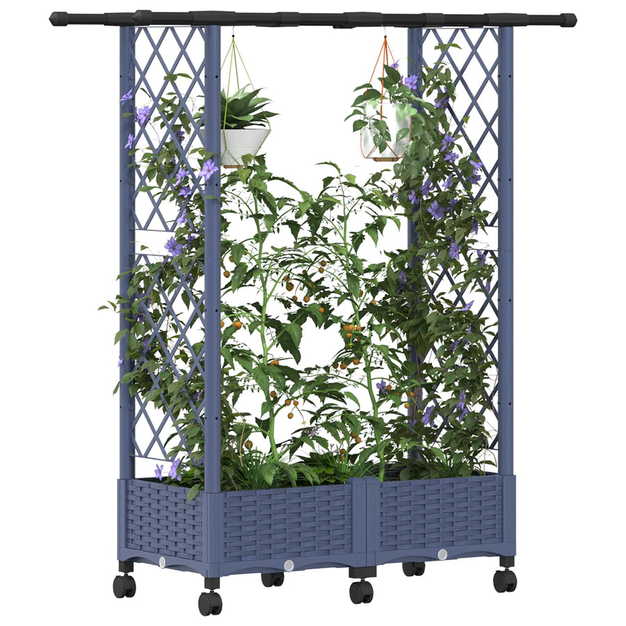 Verhoogd Bed met Trellis en Dak Grijs 122,5 x 40 x 127 cm PP