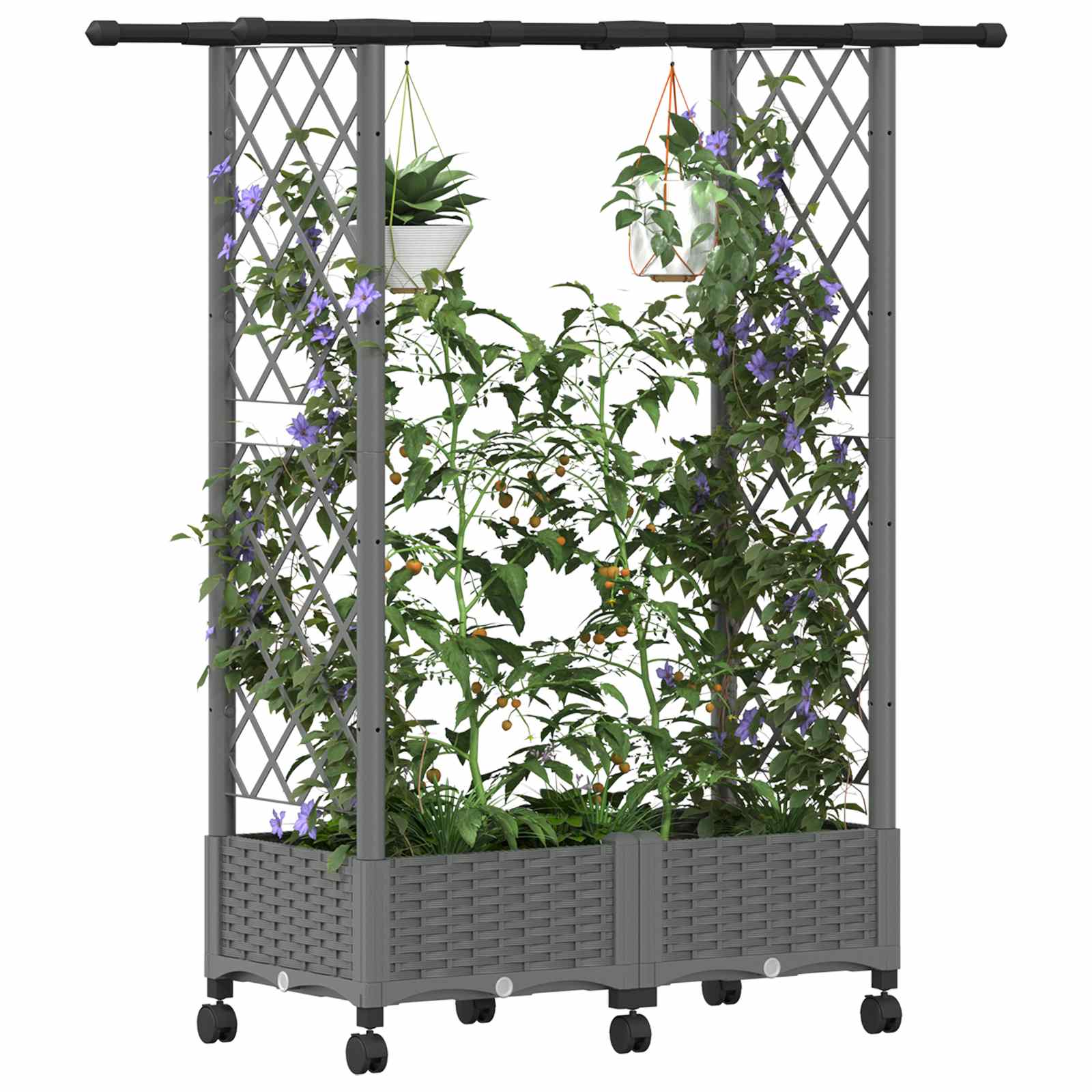 Verhoogd Bed met Trellis en Dak Lichtgrijs 122,5 x 40 x 127 cm