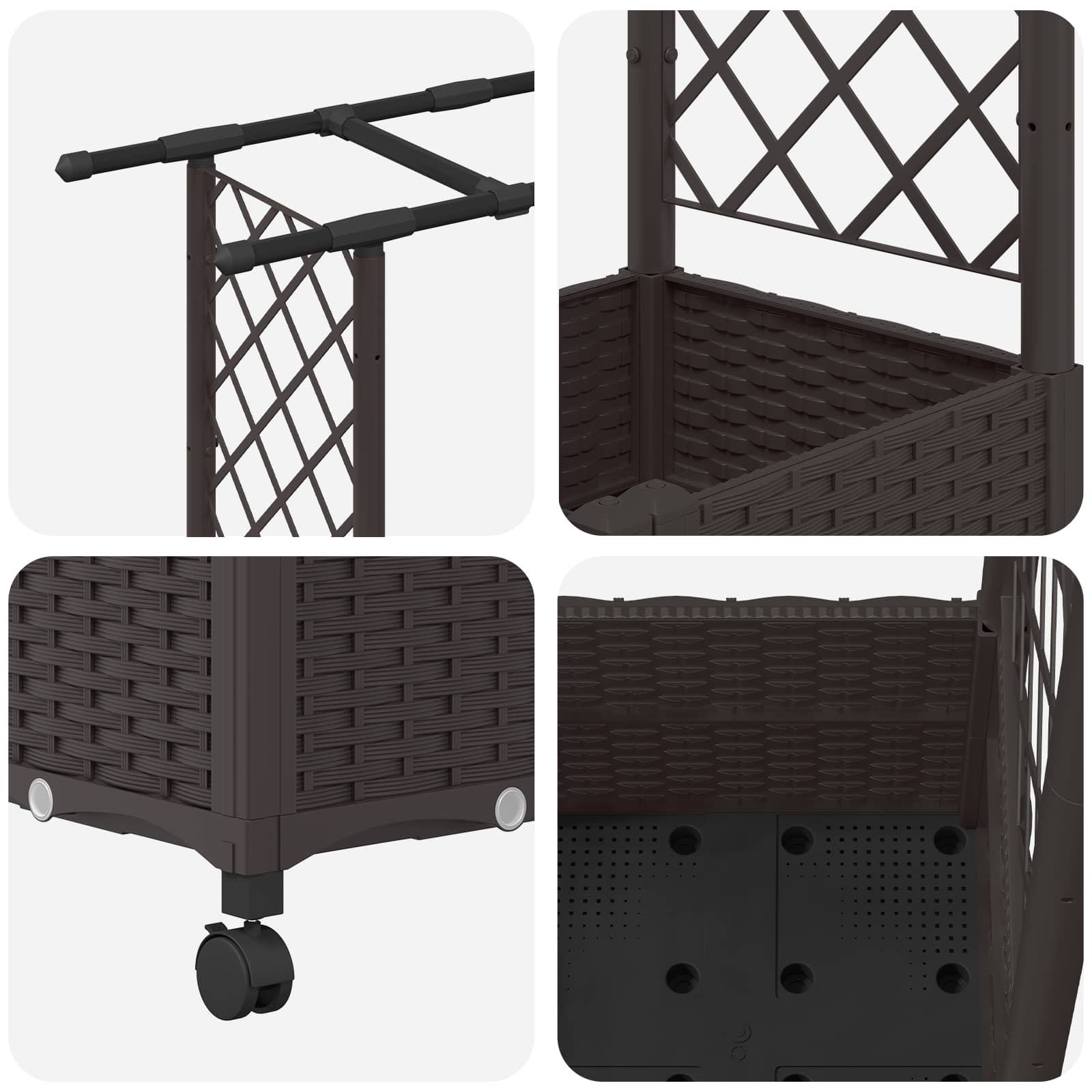Verhoogd Bed met Trellis en Dak Bruin 124,5 x 40 x 142 cm PP