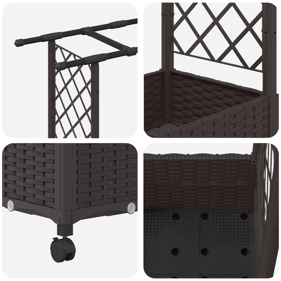 Verhoogd Bed met Trellis en Dak Bruin 124,5 x 40 x 142 cm PP