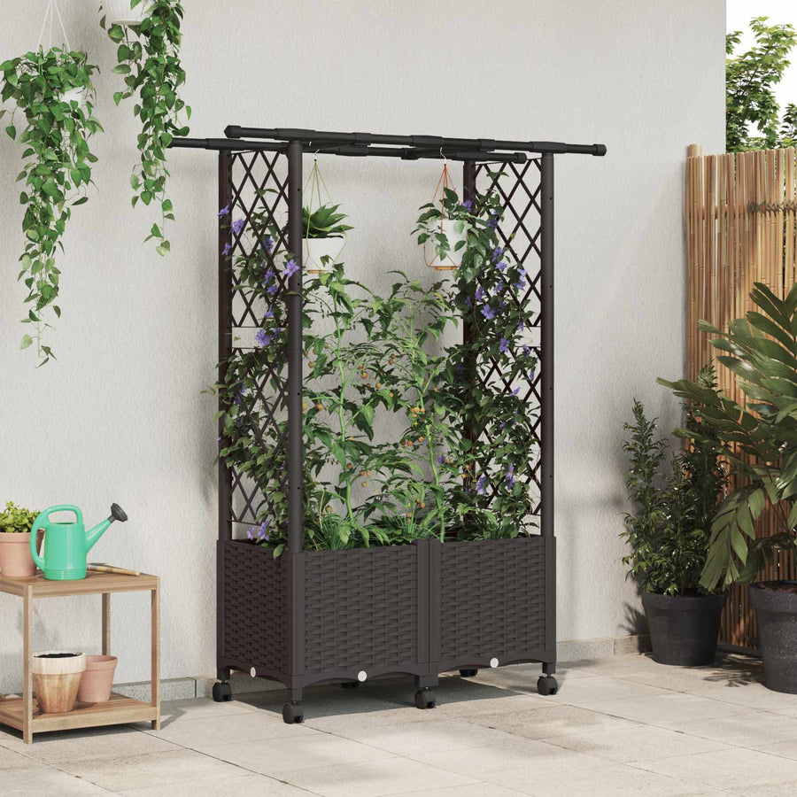 Verhoogd Bed met Trellis en Dak Bruin 124,5 x 40 x 142 cm PP