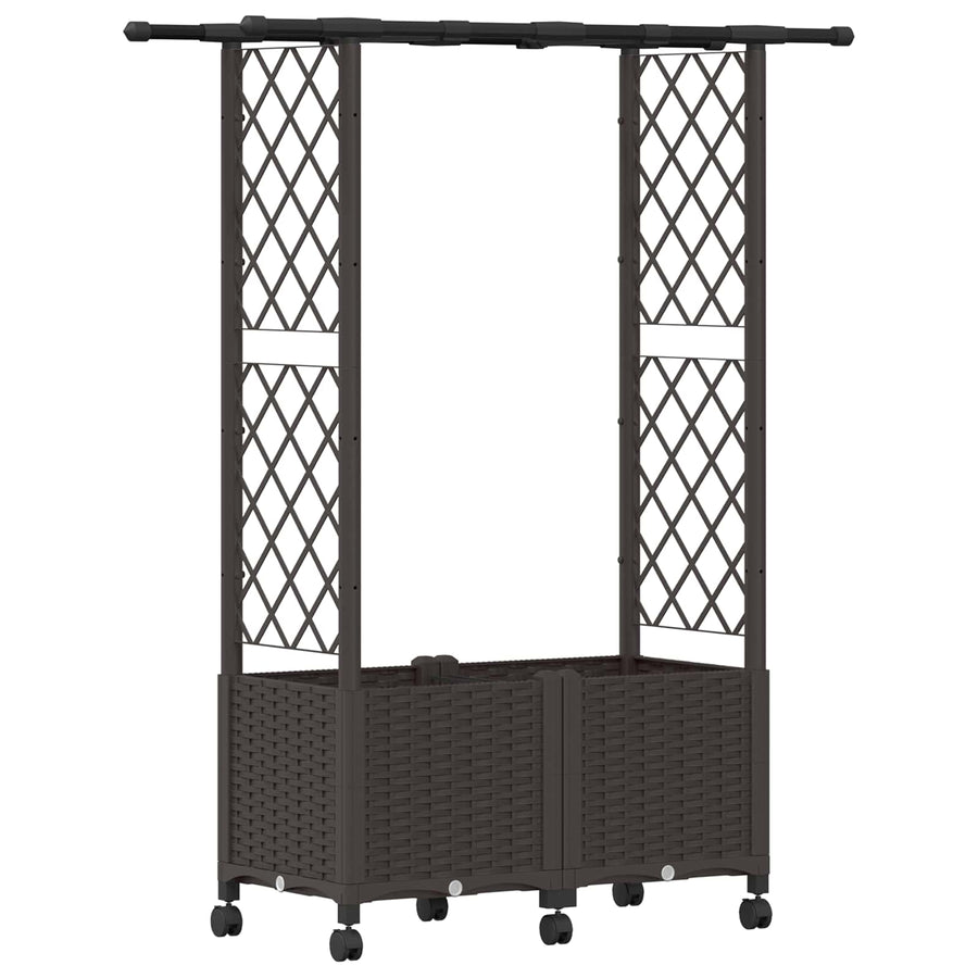 Verhoogd Bed met Trellis en Dak Bruin 124,5 x 40 x 142 cm PP