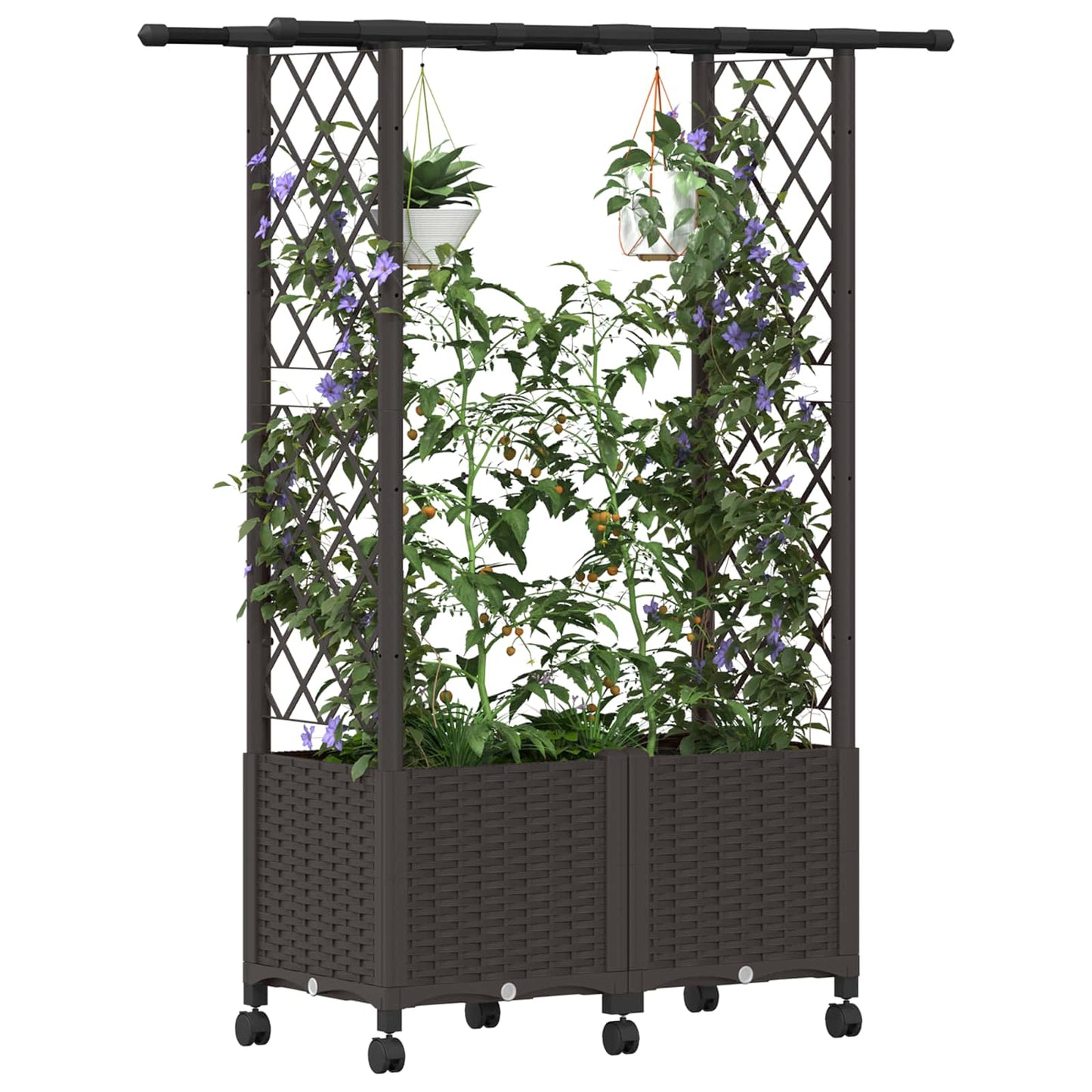 Verhoogd Bed met Trellis en Dak Bruin 124,5 x 40 x 142 cm PP