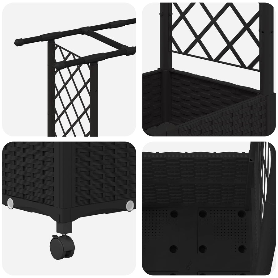Verhoogd Bed met Trellis en Dak Zwart 124,5 x 40 x 142 cm PP