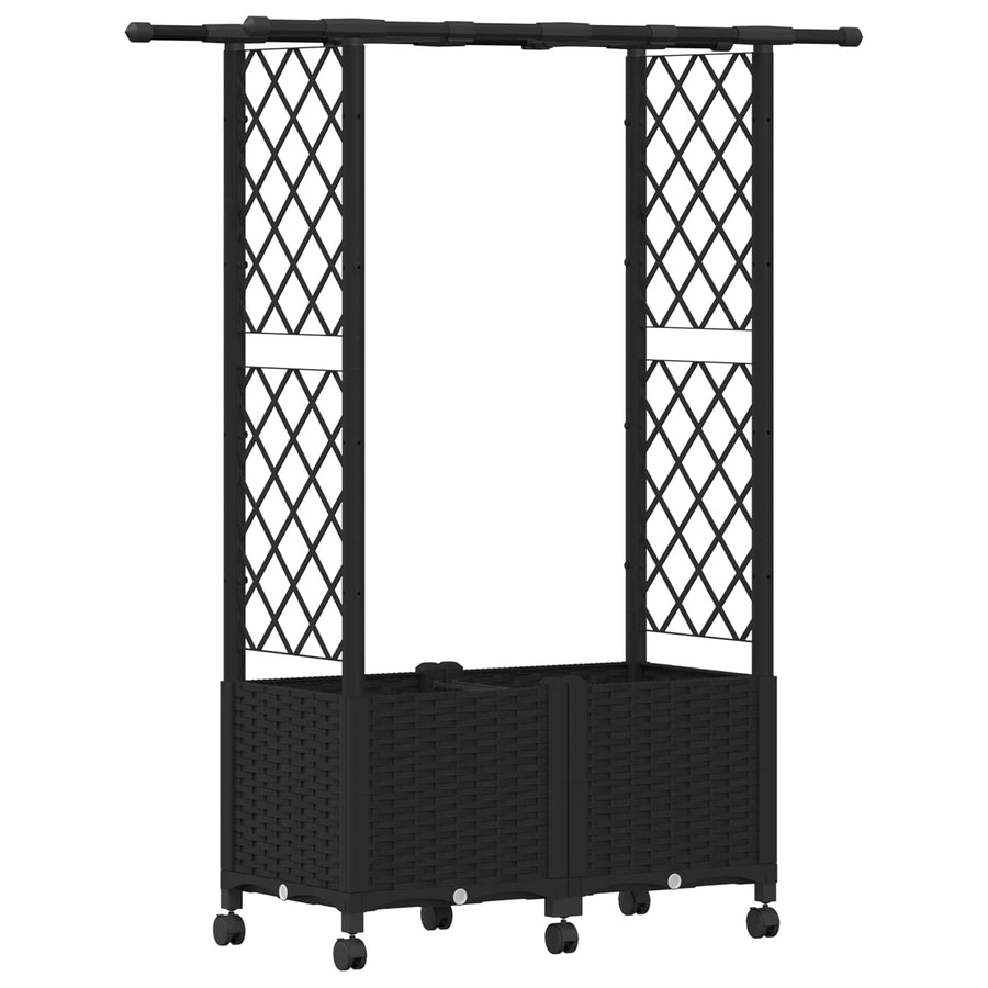 Verhoogd Bed met Trellis en Dak Zwart 124,5 x 40 x 142 cm PP