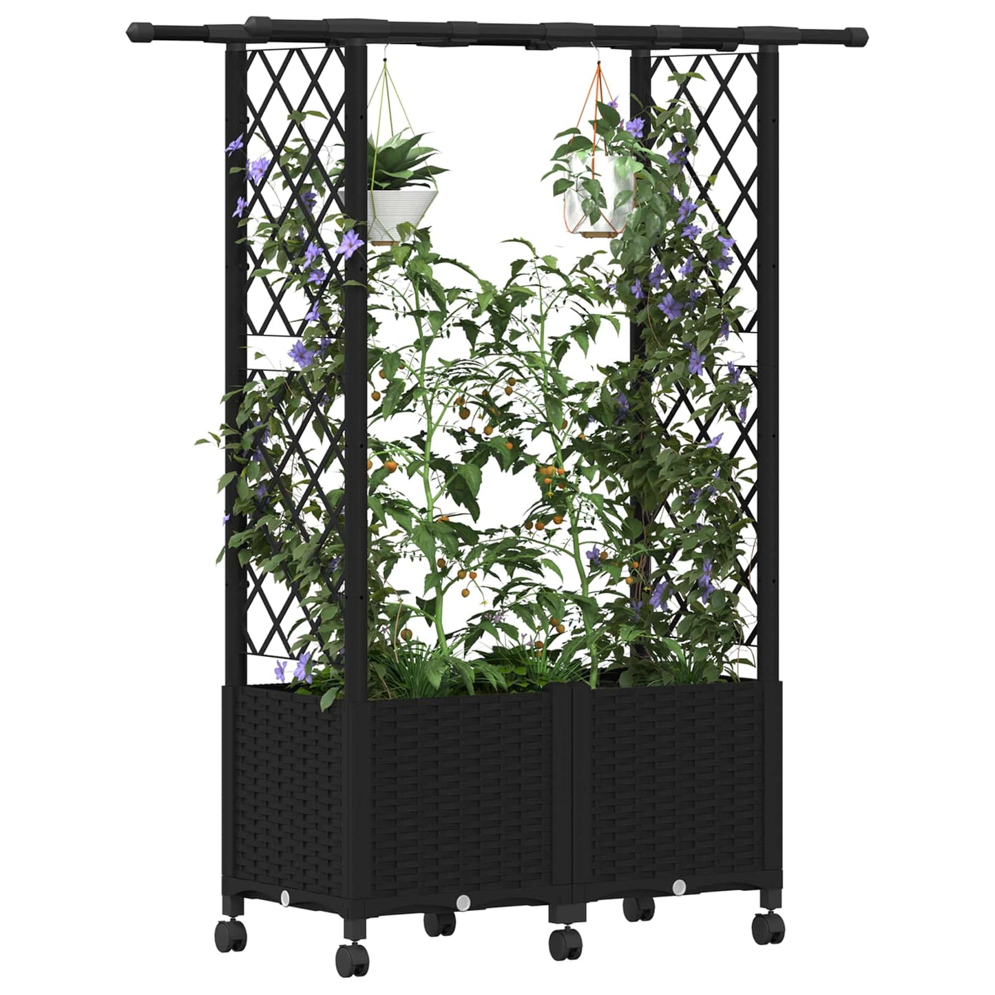Verhoogd Bed met Trellis en Dak Zwart 124,5 x 40 x 142 cm PP