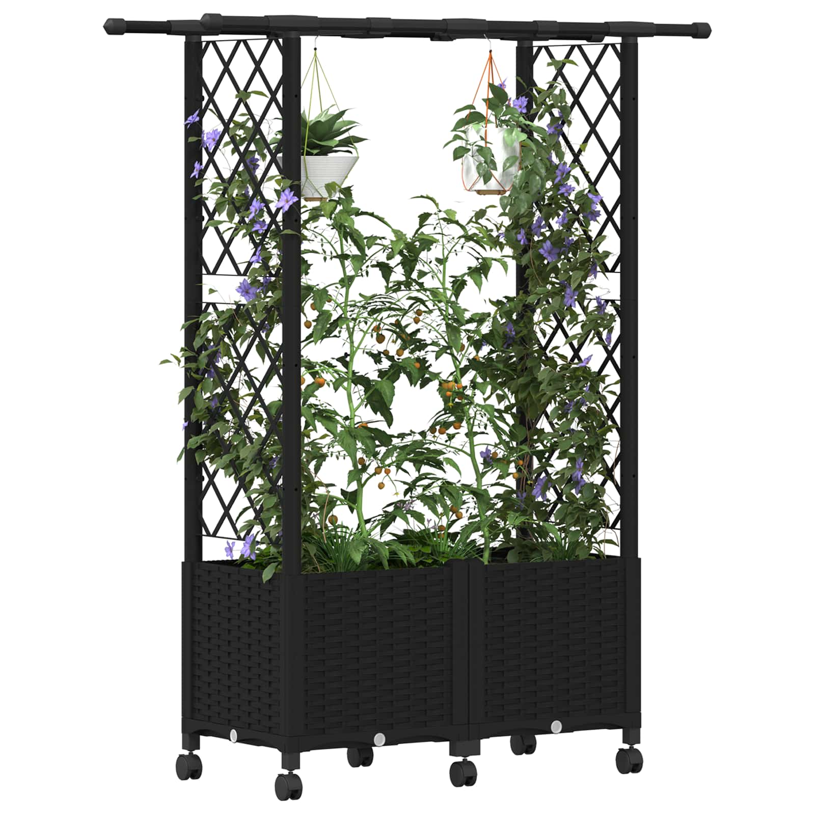 Verhoogd Bed met Trellis en Dak Zwart 124,5 x 40 x 142 cm PP
