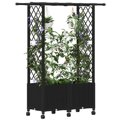Verhoogd Bed met Trellis en Dak Zwart 124,5 x 40 x 142 cm PP