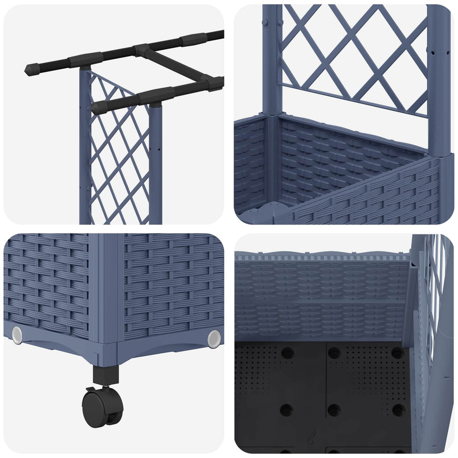 Verhoogd Bed met Trellis en Dak Grijs 124,5 x 40 x 142 cm PP
