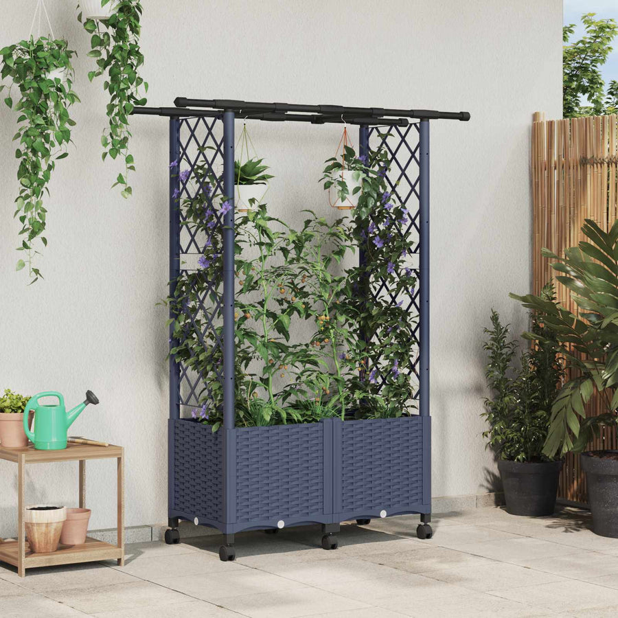 Verhoogd Bed met Trellis en Dak Grijs 124,5 x 40 x 142 cm PP