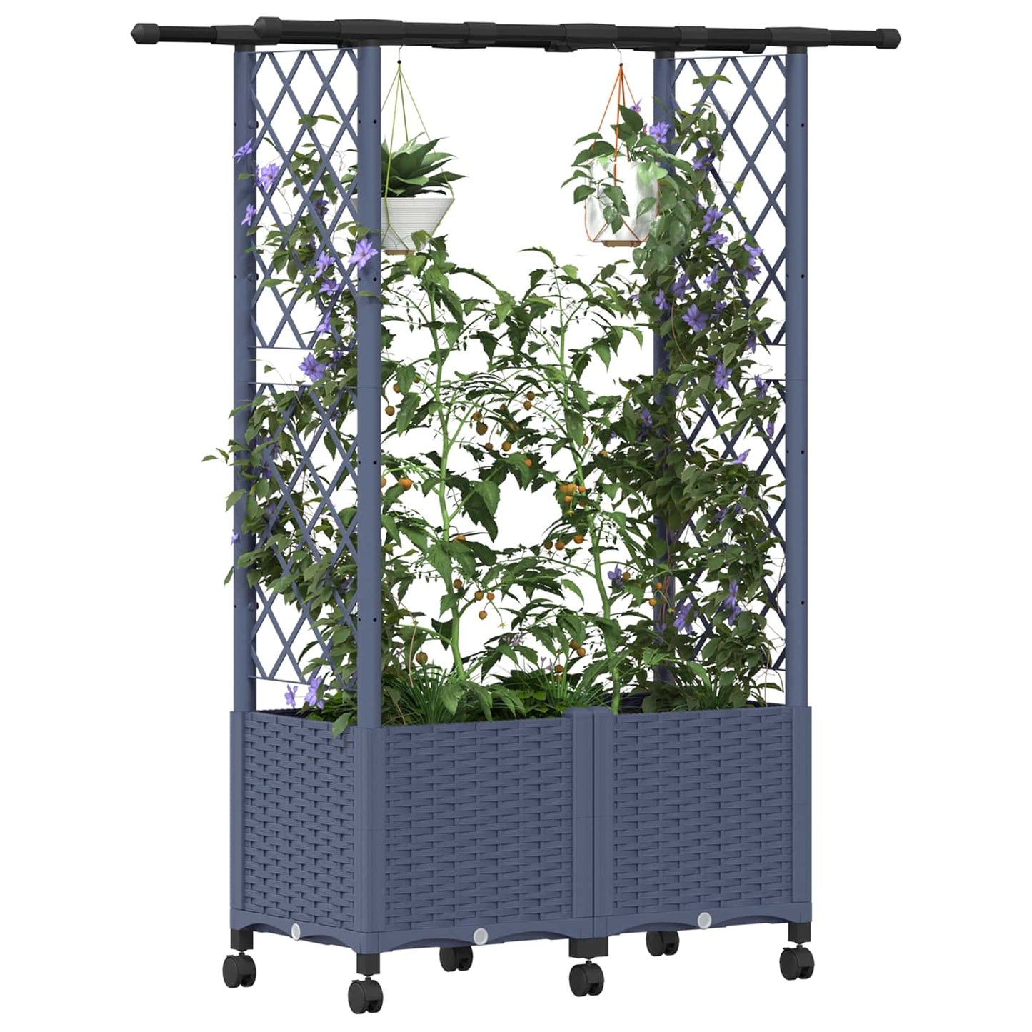 Verhoogd Bed met Trellis en Dak Grijs 124,5 x 40 x 142 cm PP