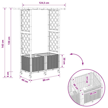 Verhoogd Bed met Trellis en Dak Grijs 124,5 x 40 x 142 cm PP