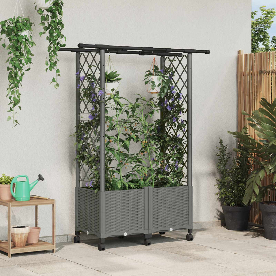 Verhoogd Bed met Trellis en Dak Lichtgrijs 124,5 x 40 x 142 cm