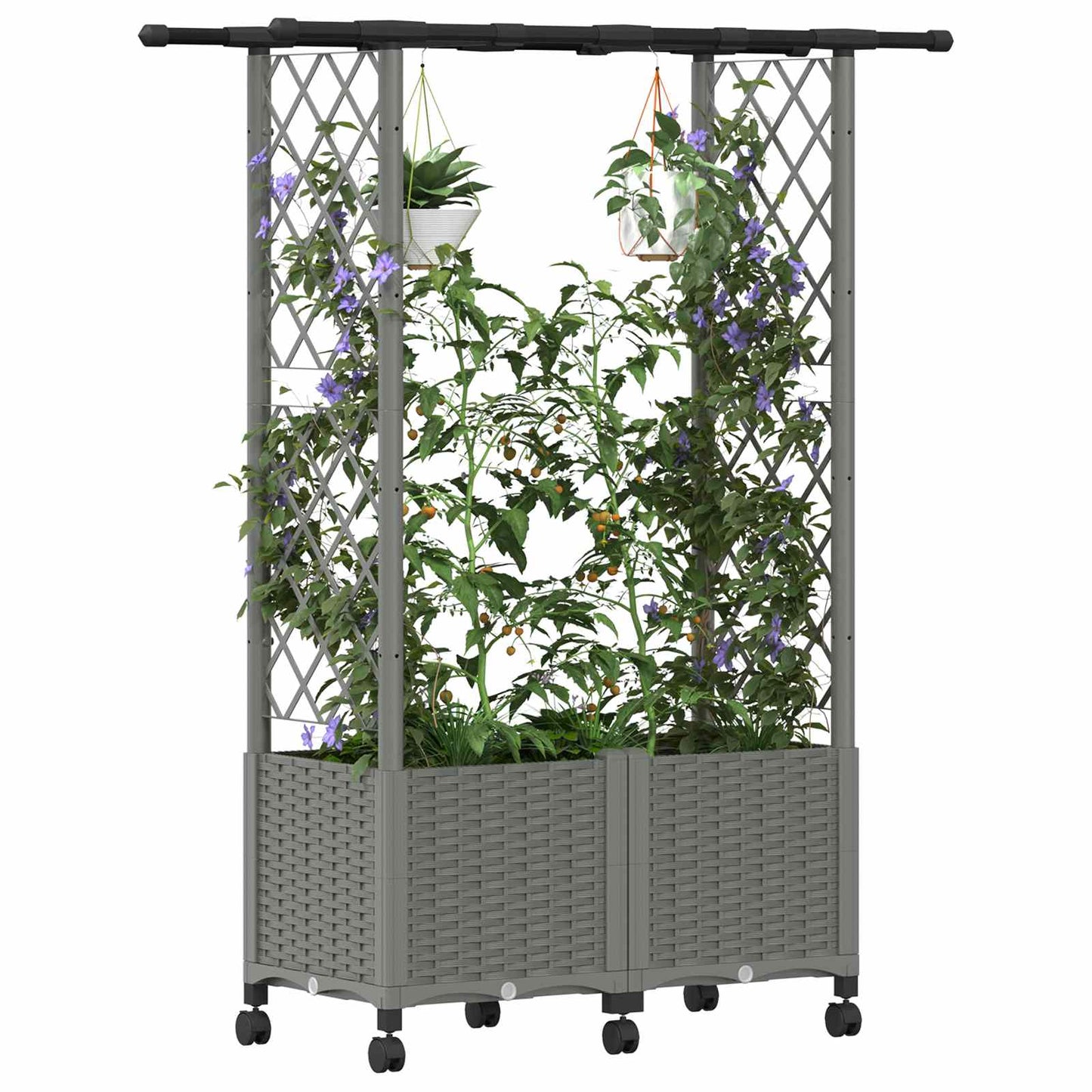 Verhoogd Bed met Trellis en Dak Lichtgrijs 124,5 x 40 x 142 cm