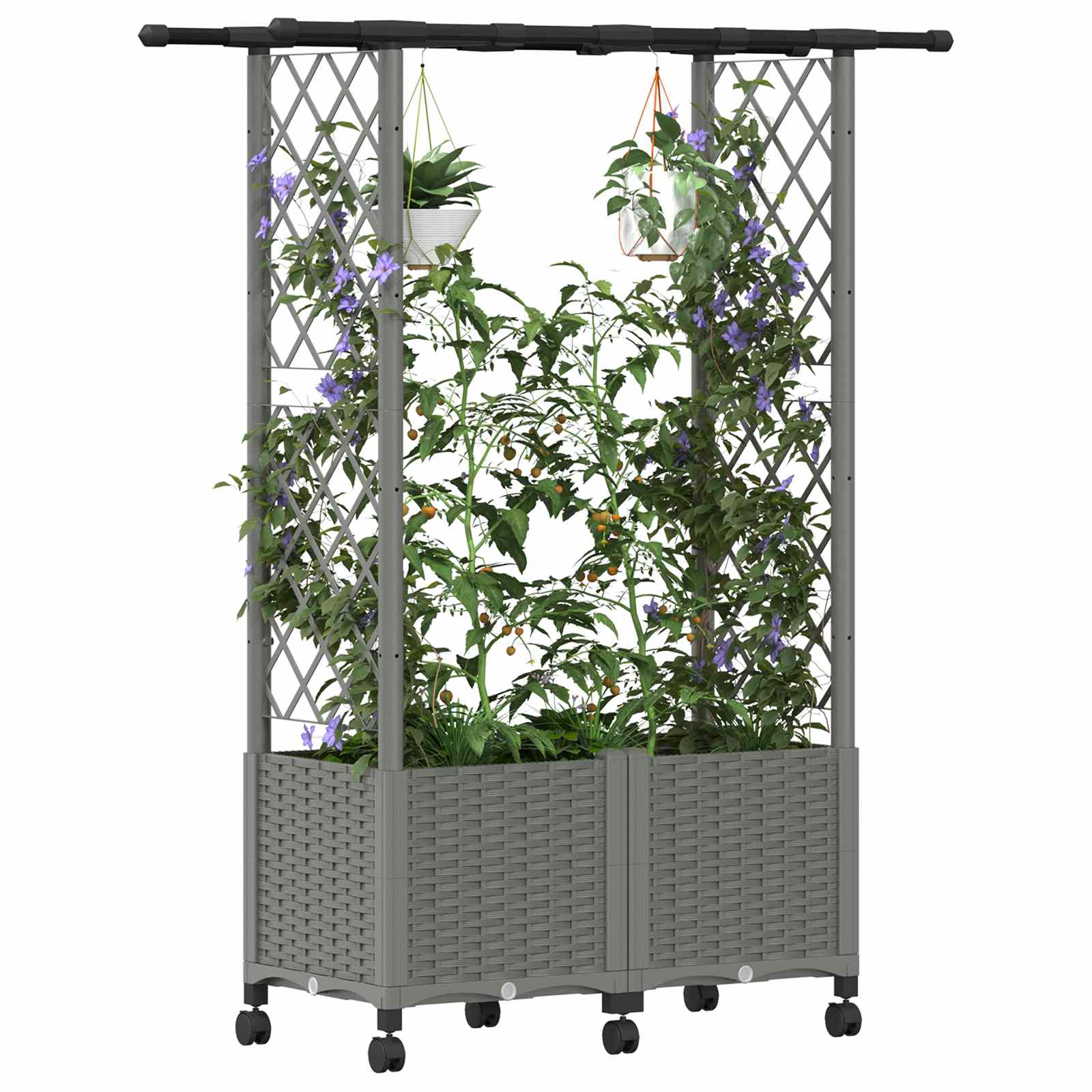 Verhoogd Bed met Trellis en Dak Lichtgrijs 124,5 x 40 x 142 cm