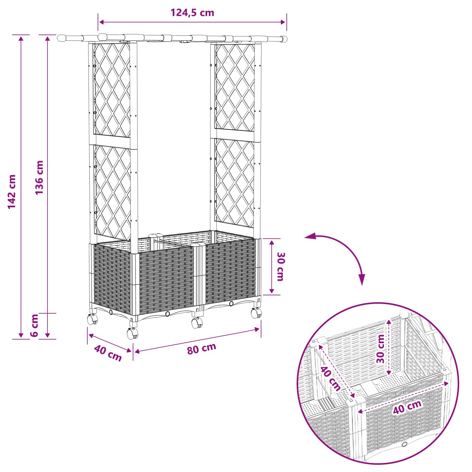 Verhoogd Bed met Trellis en Dak Lichtgrijs 124,5 x 40 x 142 cm