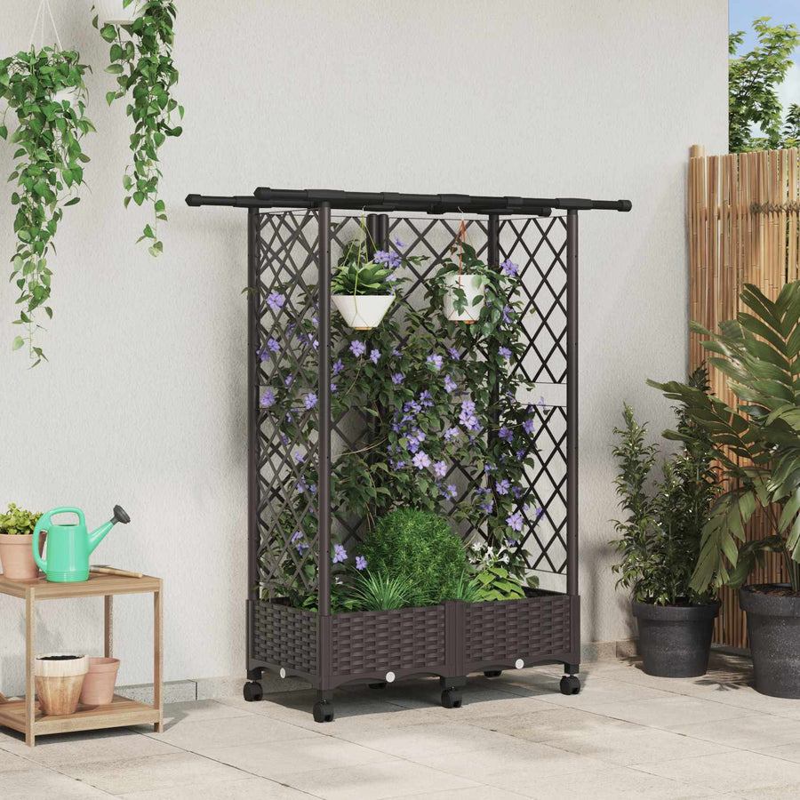 Verhoogd Bed met Trellis en Dak Bruin 124 x 40 x 127 cm PP
