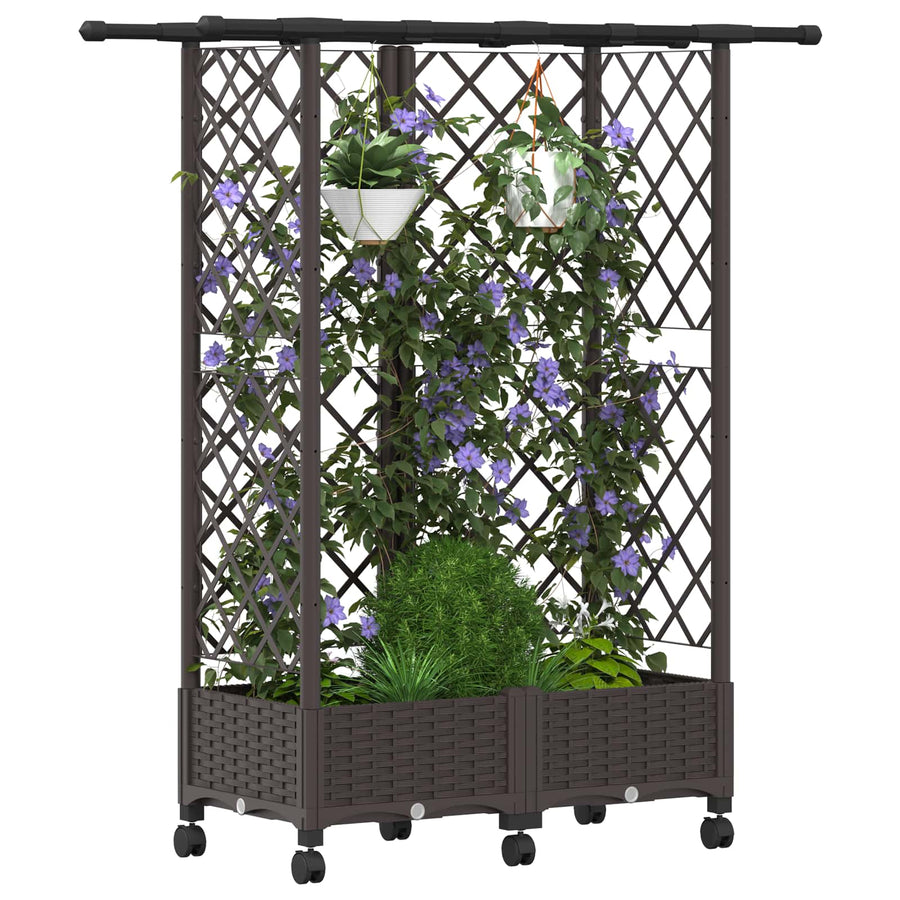 Verhoogd Bed met Trellis en Dak Bruin 124 x 40 x 127 cm PP