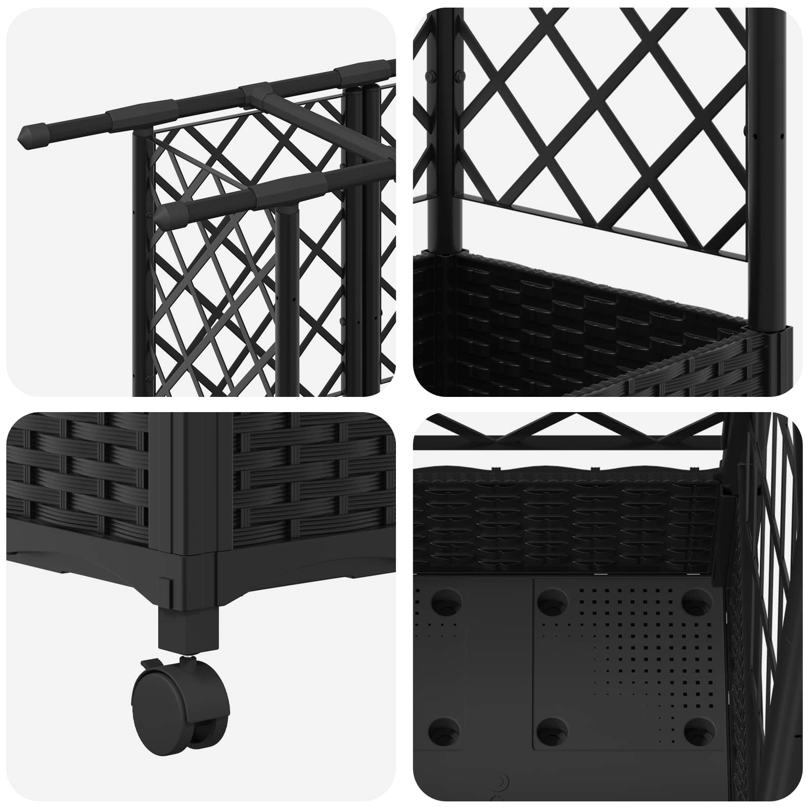 Verhoogd Bed met Trellis en Dak Zwart 124 x 40 x 127 cm PP