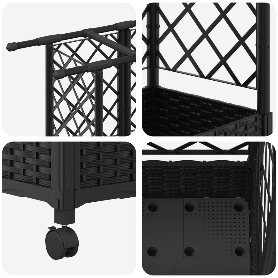 Verhoogd Bed met Trellis en Dak Zwart 124 x 40 x 127 cm PP
