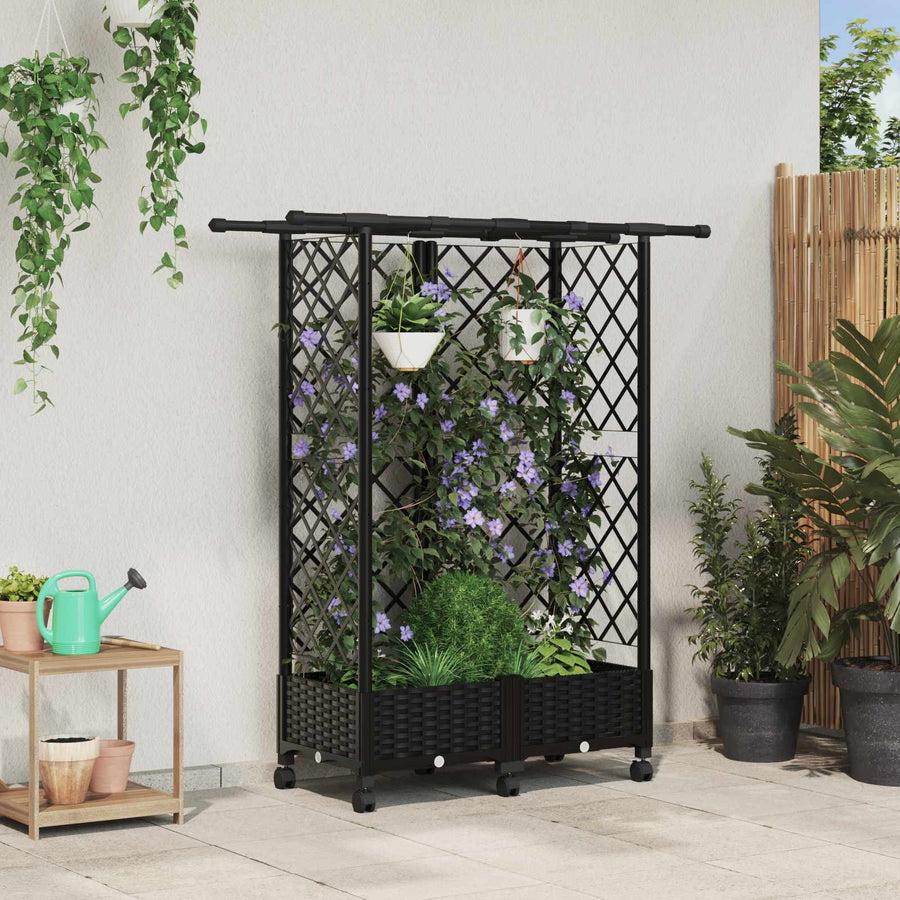 Verhoogd Bed met Trellis en Dak Zwart 124 x 40 x 127 cm PP