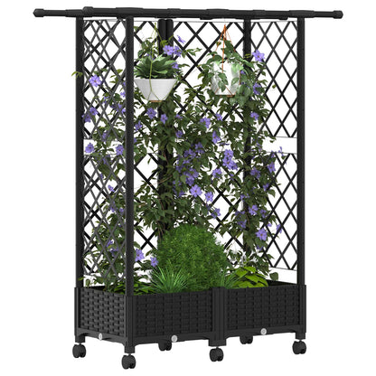 Verhoogd Bed met Trellis en Dak Zwart 124 x 40 x 127 cm PP