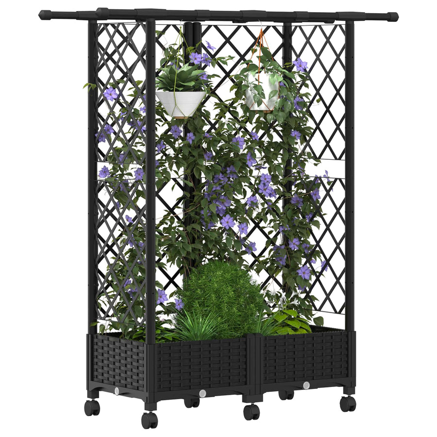 Verhoogd Bed met Trellis en Dak Zwart 124 x 40 x 127 cm PP