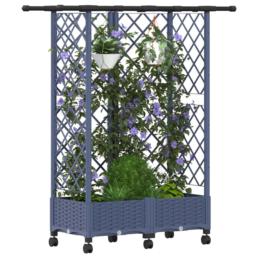 Verhoogd Bed met Trellis en Dak Grijs 124 x 40 x 127 cm PP