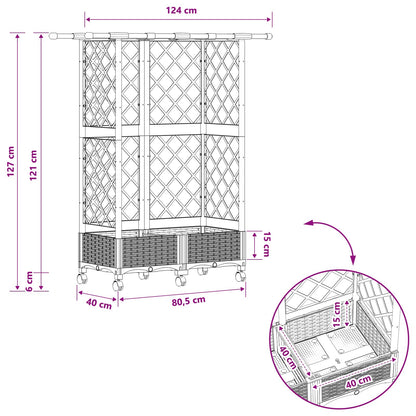 Verhoogd Bed met Trellis en Dak Grijs 124 x 40 x 127 cm PP