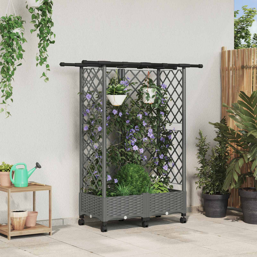 Verhoogd Bed met Trellis en Dak Lichtgrijs 124 x 40 x 127 cm PP