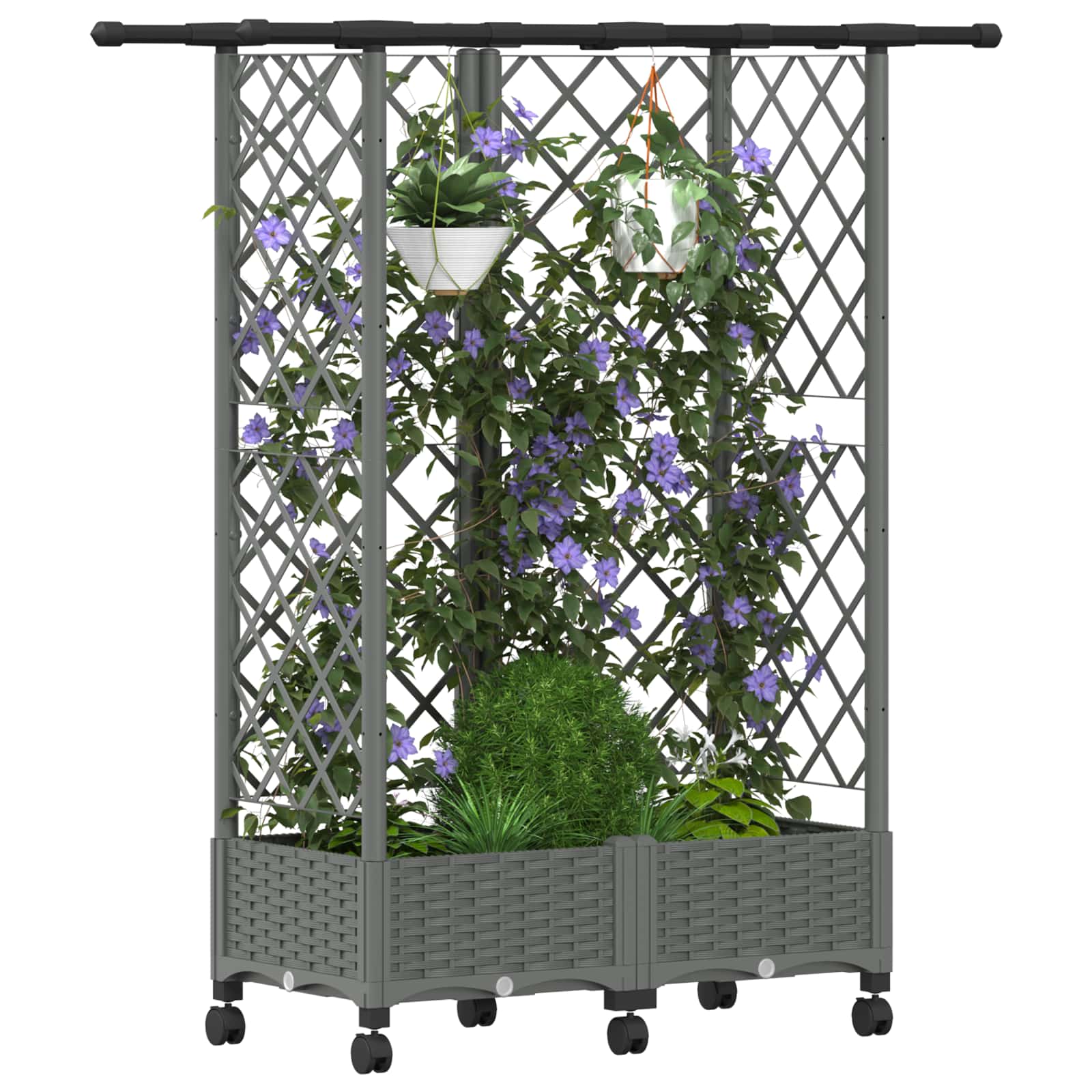 Verhoogd Bed met Trellis en Dak Lichtgrijs 124 x 40 x 127 cm PP